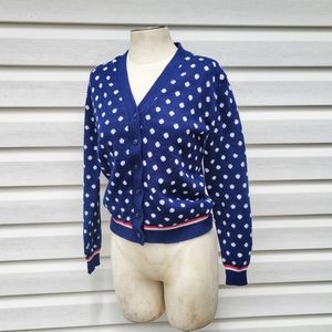 Vintage 1960s Jon-Michel Polka Dot Cardigan, Red White and Blue, Size Small